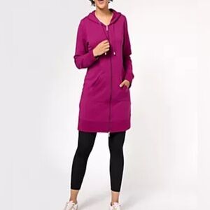 New Denim & Co. Active French Terry Hooded ZipFront Tunic Jacket / Small Petite